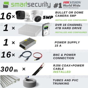 16 TVI SECURITY CAMERAS 5MP Extreme HD Full Installation Package